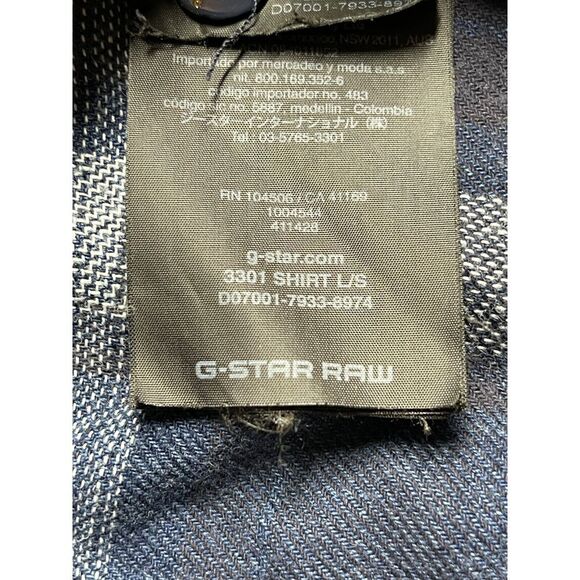 G Star Raw 3301 Slim Fit Blue Plaid Long Sleeve Snap Button Shirt Small - Picture 7 of 9